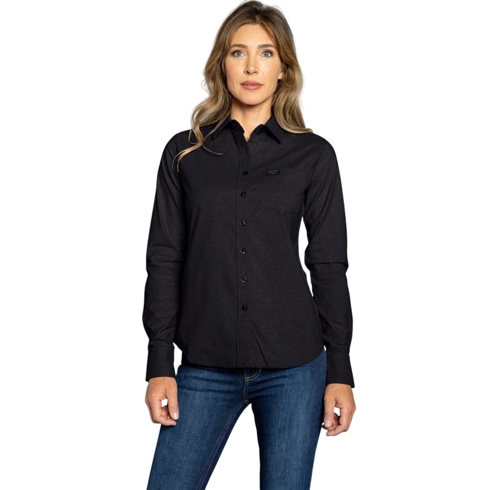 Kimes Ranch Linville Solid Black Western Shirt Womens XXL Long Sleeve Coolmax